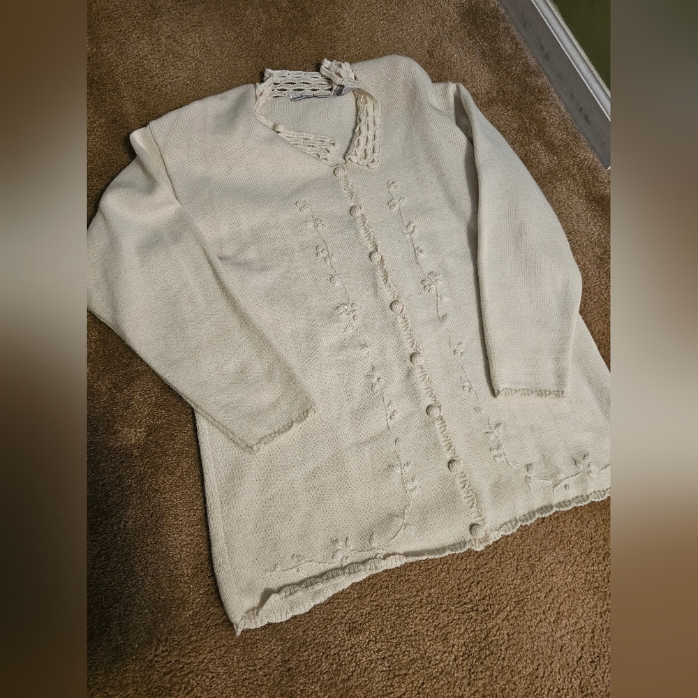 Vintage Cream Embroidered Cardigan